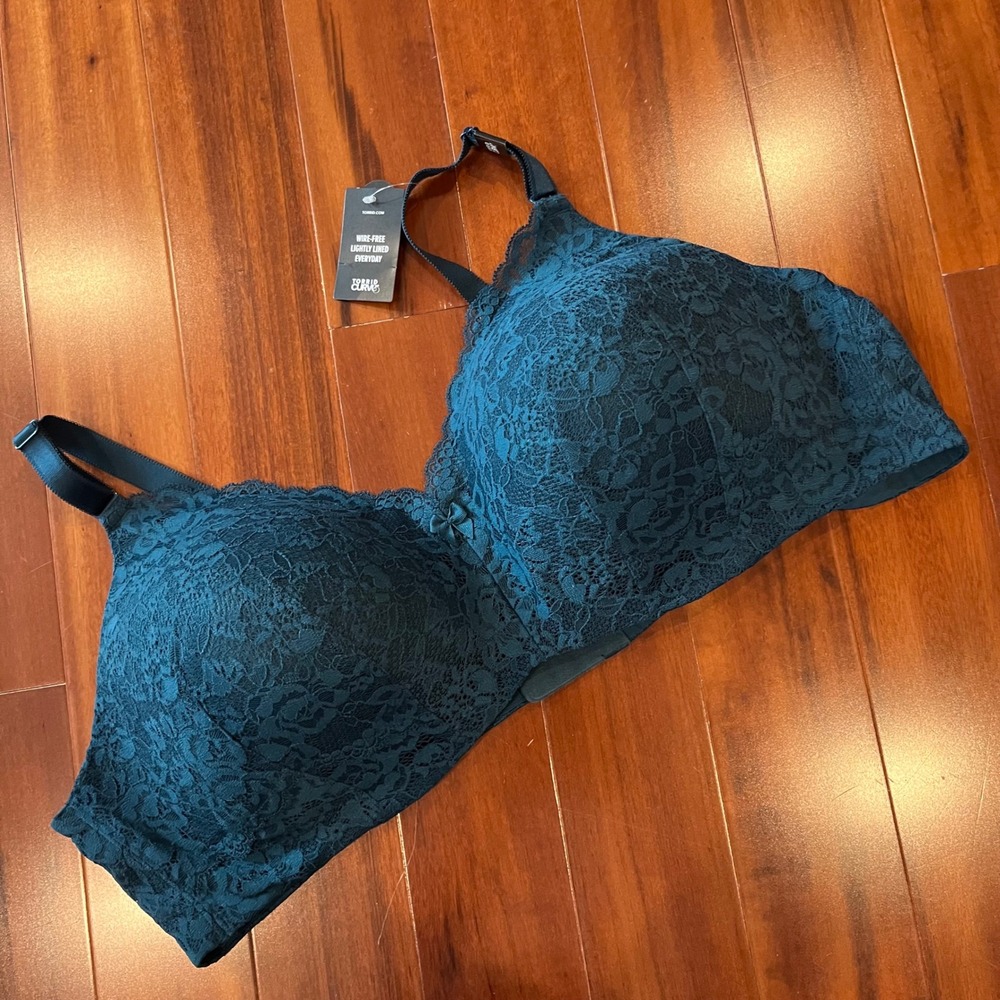 Torrid 48C Bra Wire-Free Curve Lightly‎ Lined Everyday Lace Teal Green New NWT